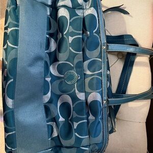 Coach Teal and Silver Signature Tote